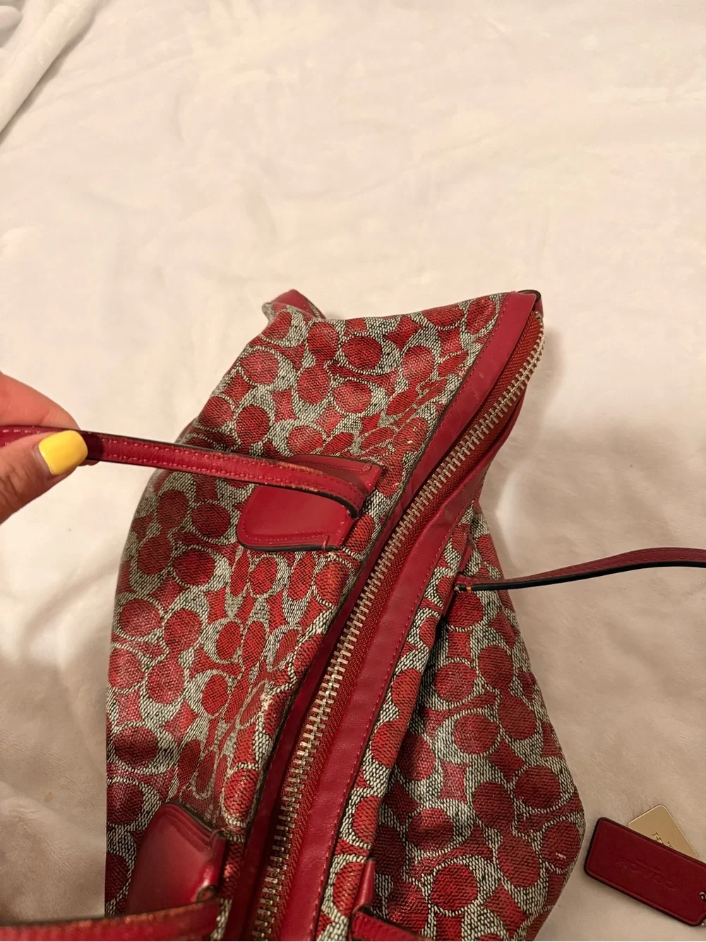Coach Signature Coated Canvas Taxi Zip Top Red Tote with Removable Pouch
